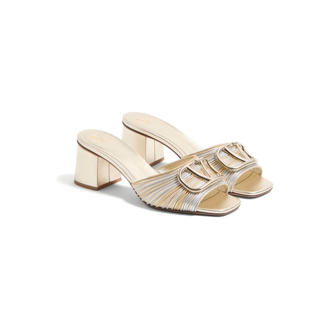 Valentino Garavani Vlogo Signature Metallic Slide Sandal With Cornely Embroidery 60mm WS0HA6XTQBJ1-P25