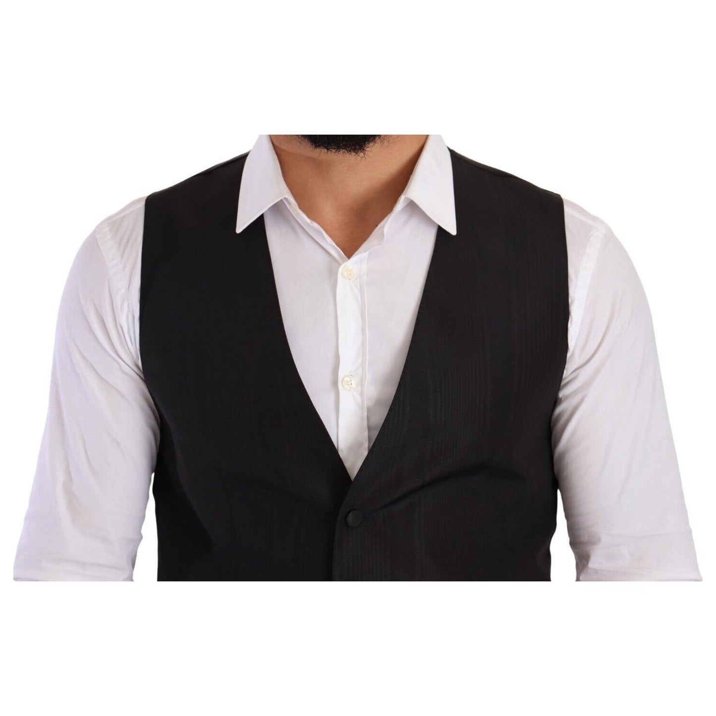 Dolce & Gabbana Gray Silk Slim Fit Waistcoat Formal Vest