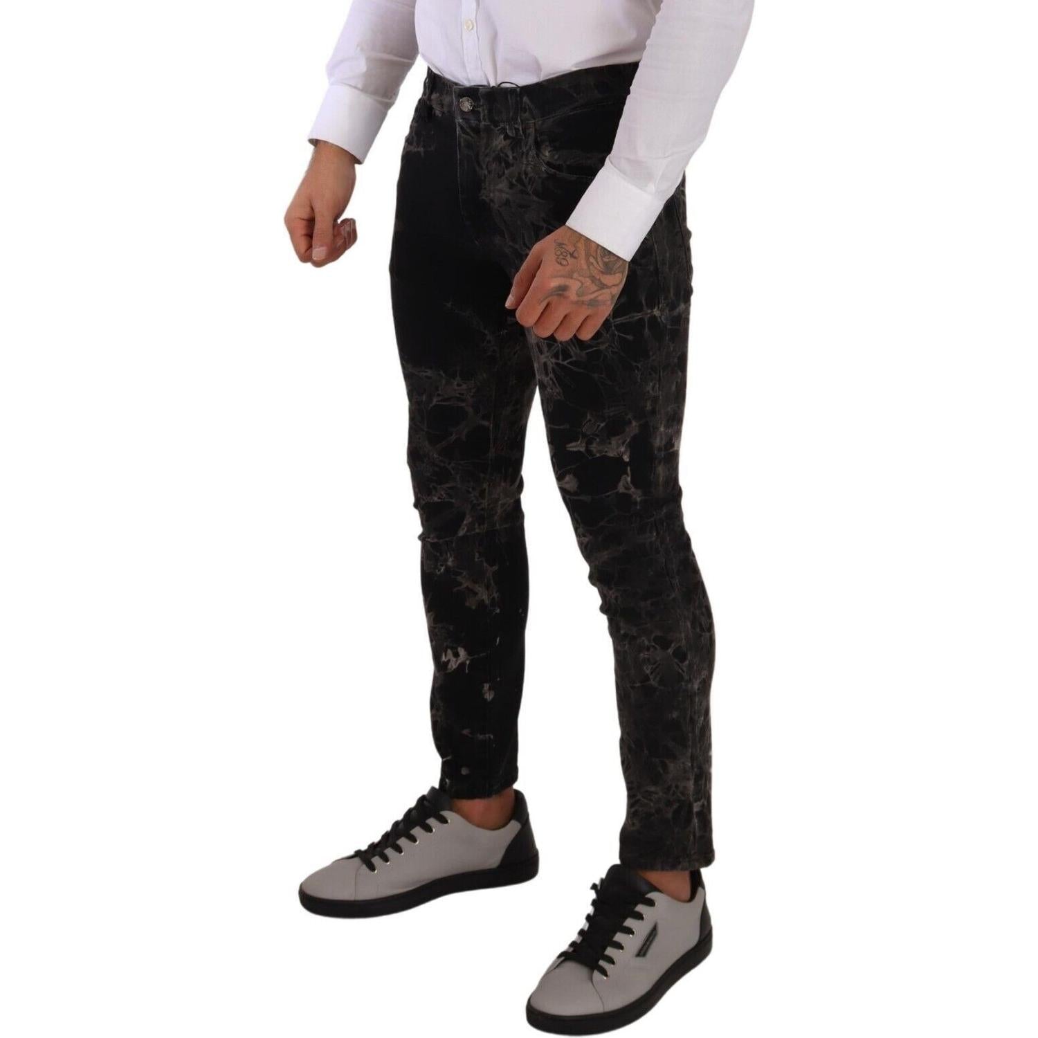Dolce & Gabbana Black Patterned Skinny Slim Fit Jeans