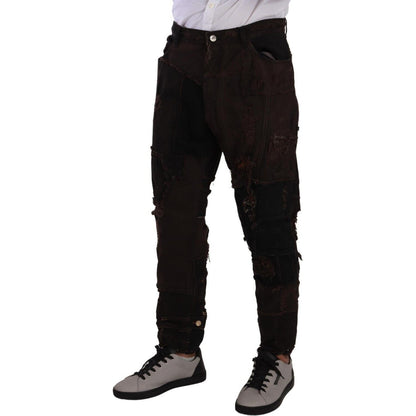 Dolce & Gabbana Brown Cotton Distressed Regular Denim Jeans Dolce & Gabbana