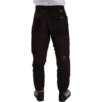 Dolce & Gabbana Brown Cotton Distressed Regular Denim Jeans Dolce & Gabbana
