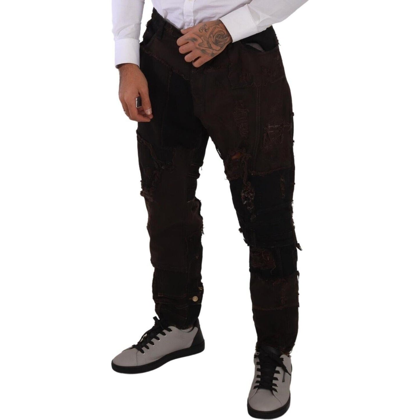 Dolce & Gabbana Brown Cotton Distressed Regular Denim Jeans Dolce & Gabbana