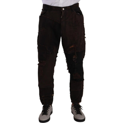 Dolce & Gabbana Brown Cotton Distressed Regular Denim Jeans Dolce & Gabbana