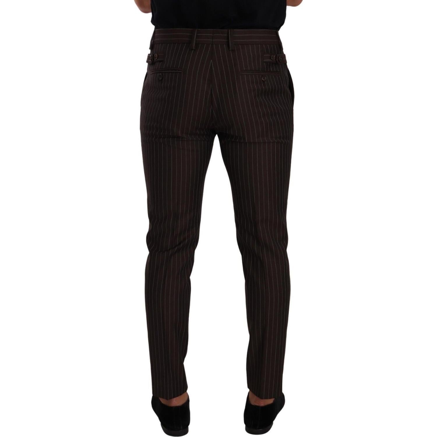 Dolce & Gabbana Brown Striped Wool Formal Trouser Dress Pants