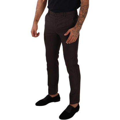 Dolce & Gabbana Brown Striped Wool Formal Trouser Dress Pants Dolce & Gabbana