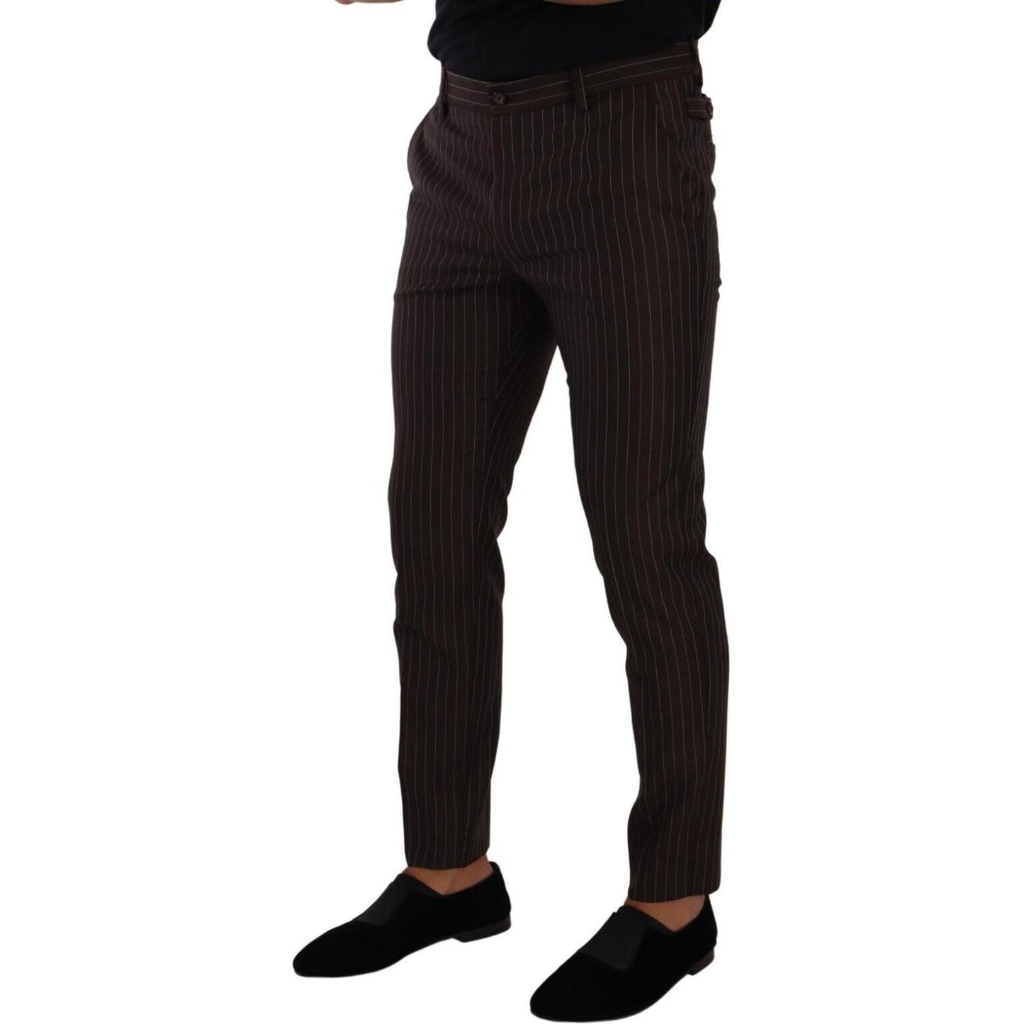 Dolce & Gabbana Brown Striped Wool Formal Trouser Dress Pants Dolce & Gabbana