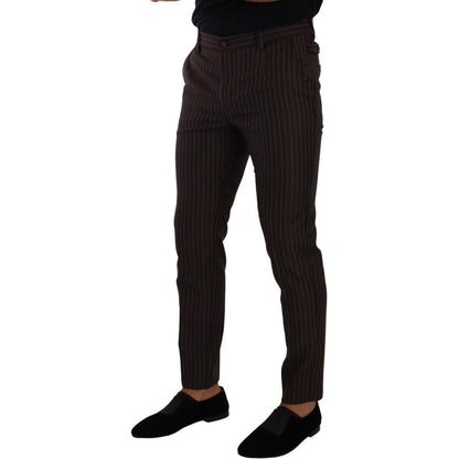 Dolce & Gabbana Brown Striped Wool Formal Trouser Dress Pants Dolce & Gabbana