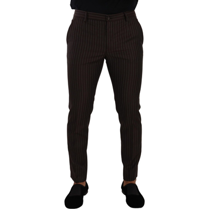 Dolce & Gabbana Brown Striped Wool Formal Trouser Dress Pants Dolce & Gabbana