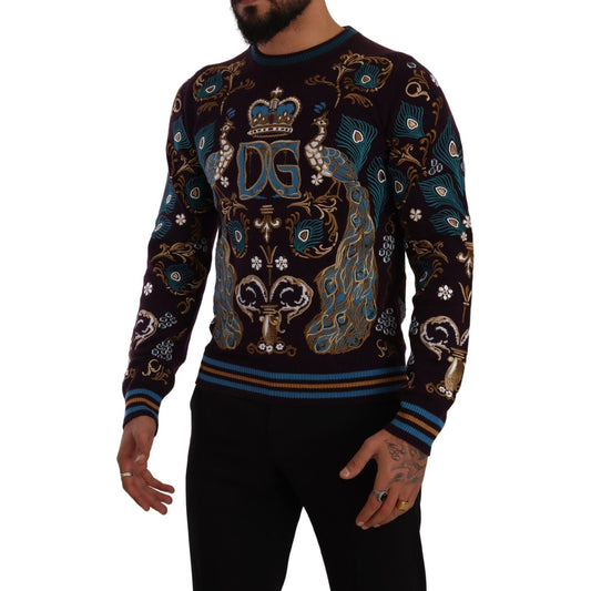 Dolce & Gabbana Bordeaux Cashmere DG Crown Embroidered Sweater TSH7493- 44