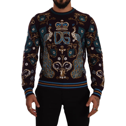 Dolce & Gabbana Bordeaux Cashmere DG Crown Embroidered Sweater TSH7493- 44