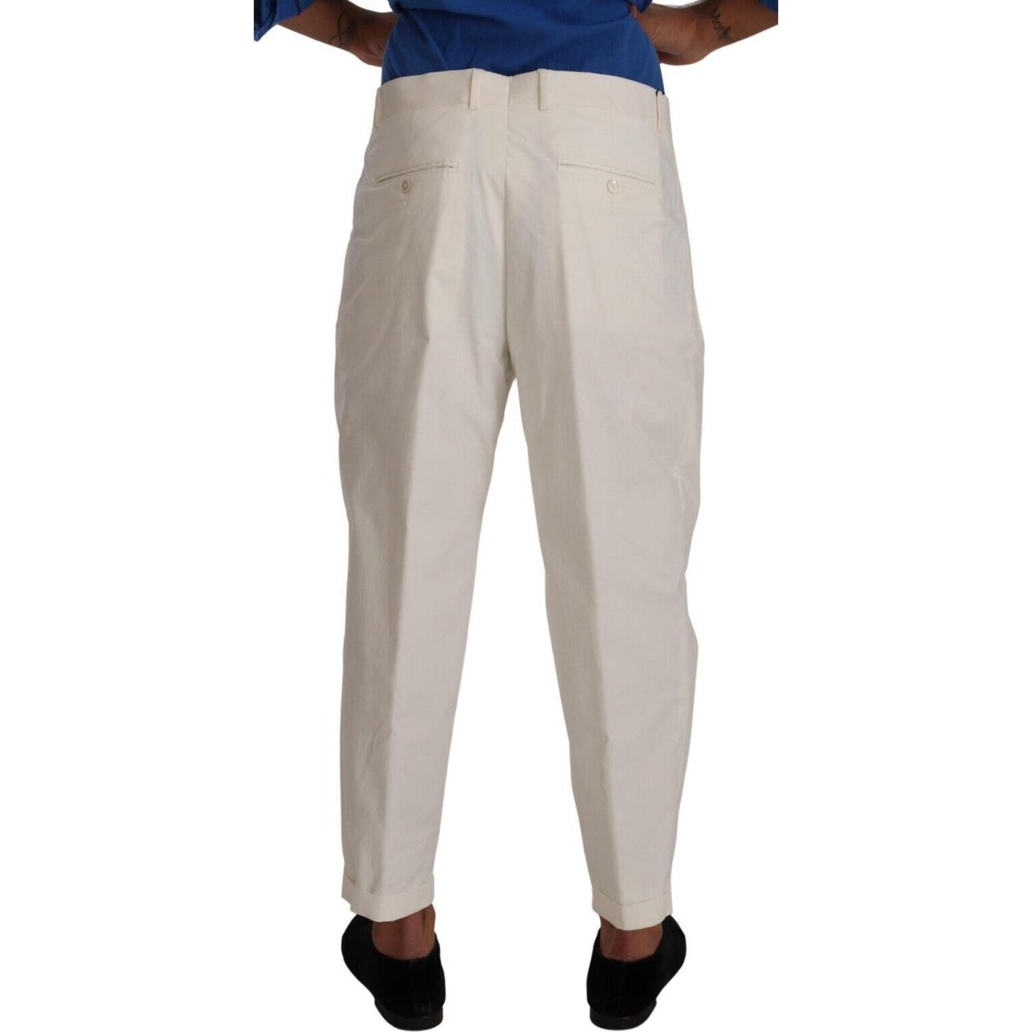 Dolce & Gabbana White Cotton Tapered Men Trouser Dress Pants