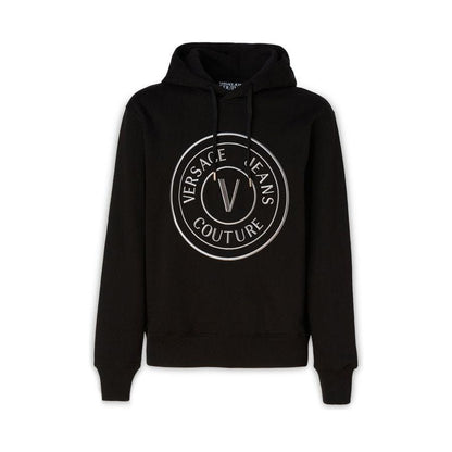 Versace Jeans Black Cotton Logo Details Hooded Sweatshirt Versace Jeans