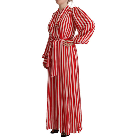 Dolce & Gabbana Elegant Striped Silk Maxi Dress Dolce & Gabbana Brown