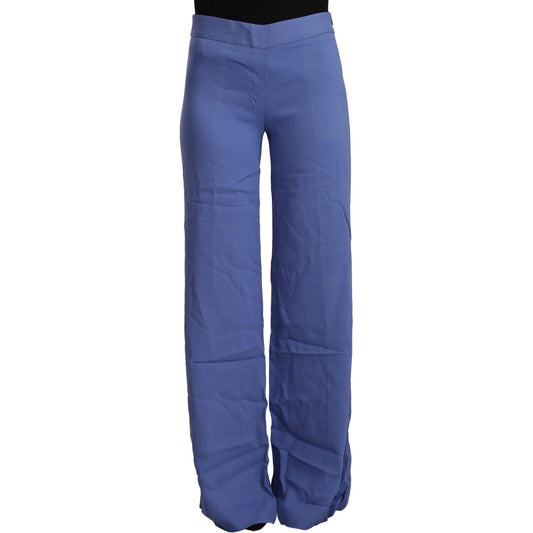 P.A.R.O.S.H. Blue High Waist Viscose Straight Wide Leg Pants 1728,67345645728,Blue,Casual Pants - Pants - Clothing,Clothing,IT38|XS,Jeans & Pants - Women - Clothing,Material: 97% Viscose 3% Elastane,New with tags,P.A.R.O.S.H.,Pants - Clothing,Women,Women