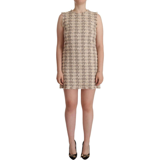 Dolce & Gabbana Chic Checkered Shift Mini Dress Dolce & Gabbana Rosy Brown