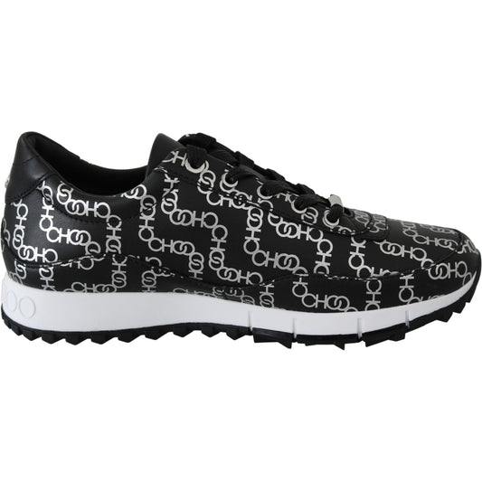 Jimmy Choo Elegant Black & Silver Leather Sneakers Jimmy Choo Gray
