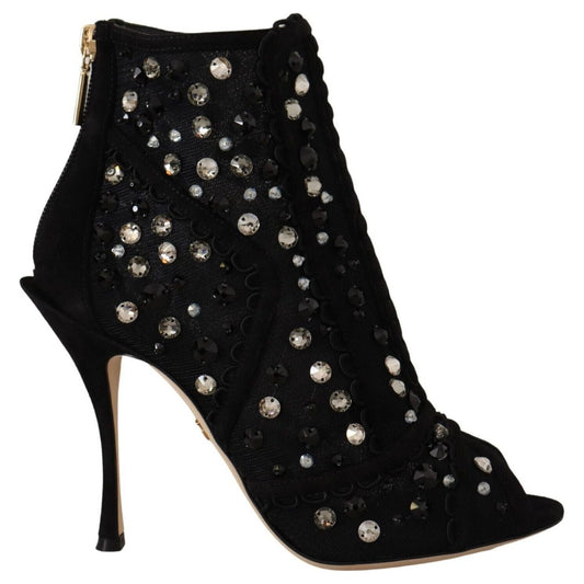 Dolce & Gabbana Embellished Crystal Short Boots Dolce & Gabbana Black