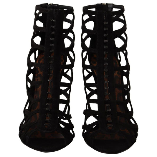 Dolce & Gabbana Elegant Black Suede Heels Sandals Dolce & Gabbana Black