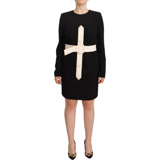 Givenchy Black Wool Long Sleeves Belted Mini Sheath Dress 1728,67345645728,Black,Clothing,Dresses - Clothing,Dresses - Women - Clothing,Givenchy,IT40|S,Longsleeve - Dresses - Clothing,Material: 100% Wool,New with tags,Short - Dresses - Clothing,Women,Wome