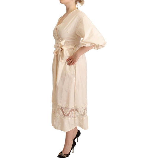 PINK MEMORIES Off White Short Sleeves Maxi A-line Wrap Dress