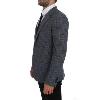 Dolce & Gabbana Blue Checkered Slim Fit Blazer Jacket