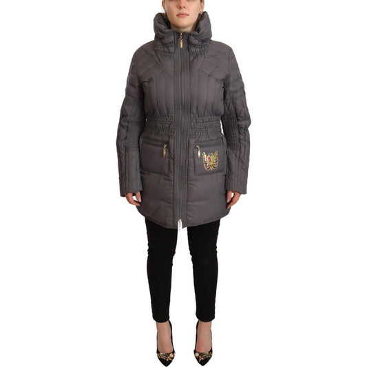 Roccobarocco Gray Quilted Long Sleeves Logo Patch Full Zip Jacket 1728,67345645728,Clothing,Gray,IT46|XL,Jackets & Coats - Clothing,Jackets & Coats - Women - Clothing,Material: Polyester,New with tags,Rain Coats - Jackets & Coats - Clothing,Roccobarocco,W
