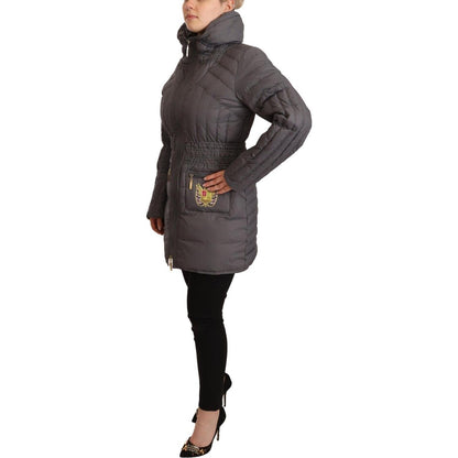 Roccobarocco Gray Quilted Long Sleeves Logo Patch Full Zip Jacket 1728,67345645728,Clothing,Gray,IT46|XL,Jackets & Coats - Clothing,Jackets & Coats - Women - Clothing,Material: Polyester,New with tags,Rain Coats - Jackets & Coats - Clothing,Roccobarocco,W