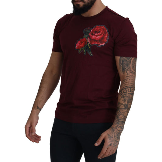 Dolce & Gabbana Bordeaux Roses Cotton Crewneck T-shirt TSH7481- 50