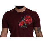 Dolce & Gabbana Bordeaux Roses Cotton Crewneck T-shirt TSH7481- 50