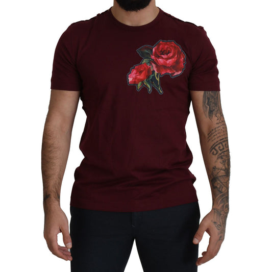 Dolce & Gabbana Bordeaux Roses Cotton Crewneck T-shirt TSH7481- 50