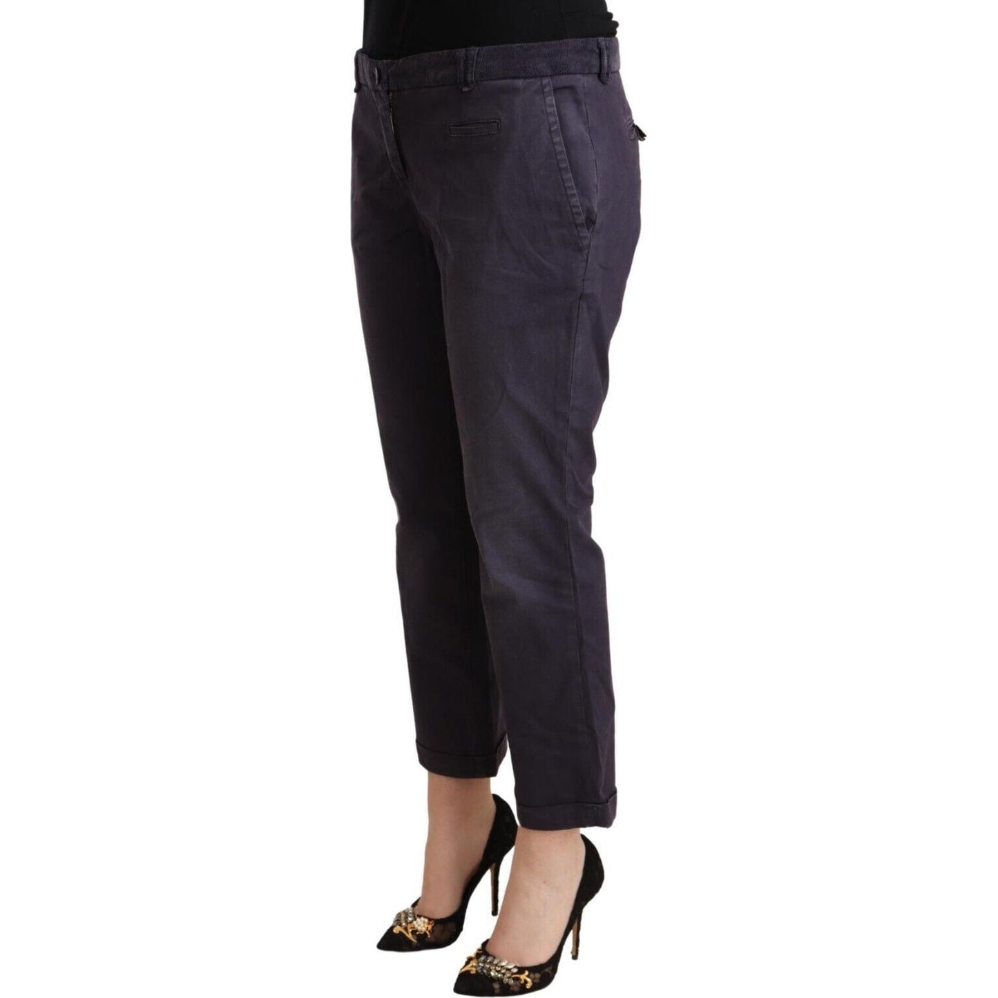 Jucca Black Low Waist Folded Hem Flared Cropped Pants 1728,67345645728,Black,Clothing,Cropped Pants - Pants - Clothing,IT46|XL,Jeans & Pants - Women - Clothing,Jucca,Material: 98% Cotton 2% Elastane,New with tags,Pants - Clothing,Women,Women - Clothing