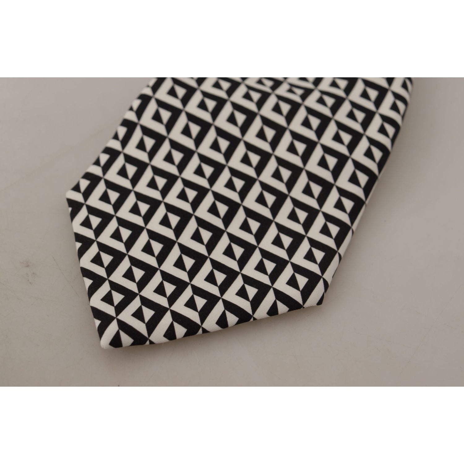 Dolce & Gabbana Black White Geometric 100% Silk Adjustable Accessory Tie