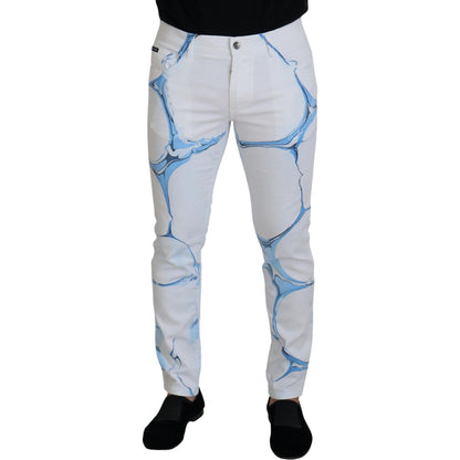 Dolce & Gabbana White Blue Denim Cotton Jeans Stretch Skinny Fit Pant Dolce & Gabbana