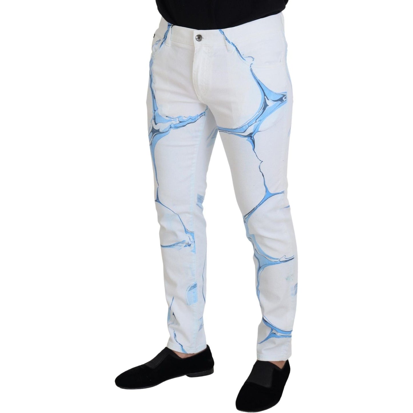 Dolce & Gabbana White Blue Denim Cotton Jeans Stretch Skinny Fit Pant Dolce & Gabbana