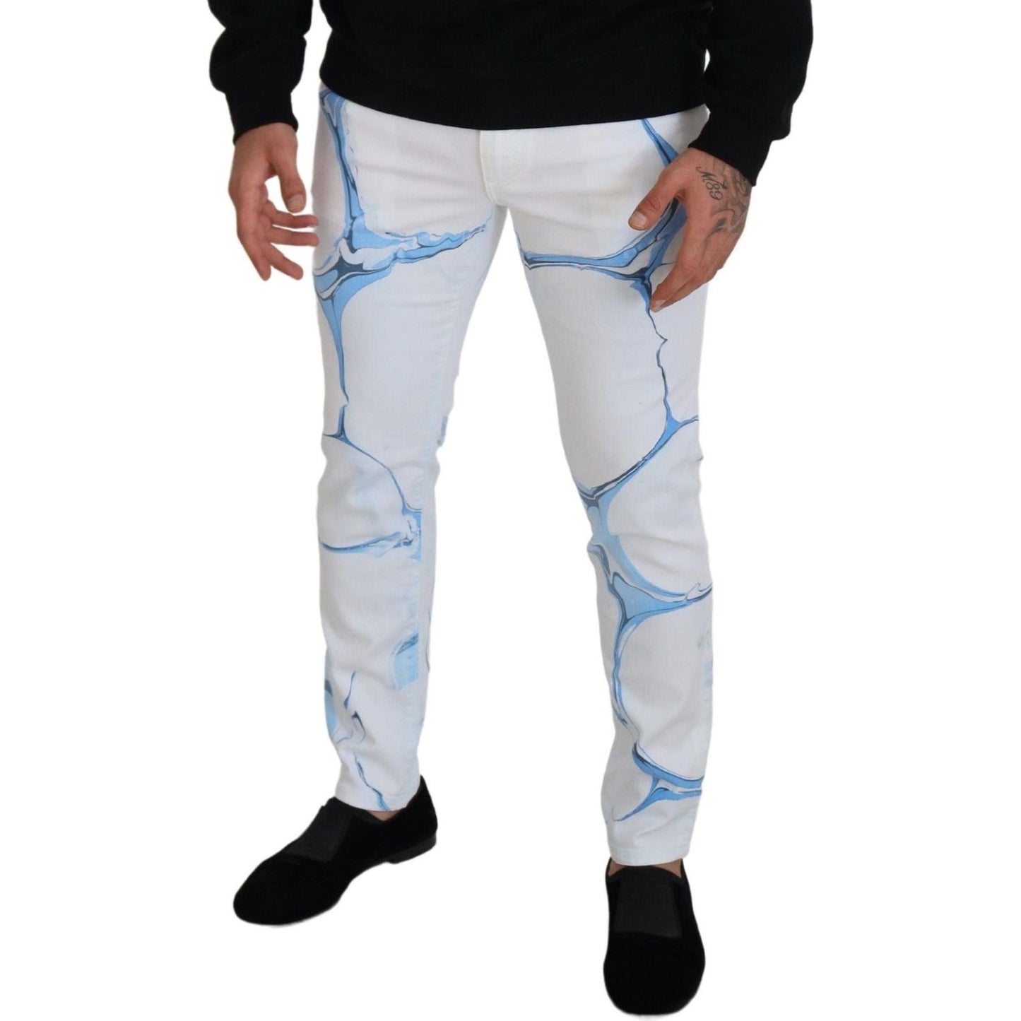 Dolce & Gabbana White Blue Denim Cotton Jeans Stretch Skinny Fit Pant Dolce & Gabbana