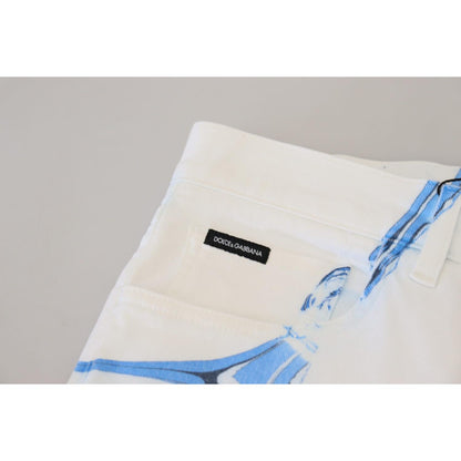 Dolce & Gabbana White Blue Denim Cotton Jeans Stretch Skinny Fit Pant Dolce & Gabbana