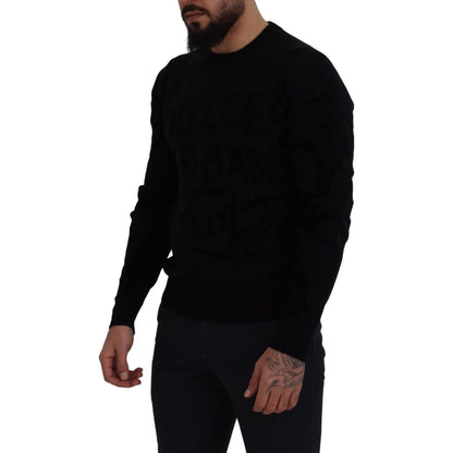 Dolce & Gabbana Black Wool Logo Pattern Crewneck Pullover Sweater Dolce & Gabbana
