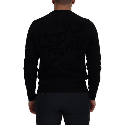 Dolce & Gabbana Black Wool Logo Pattern Crewneck Pullover Sweater Dolce & Gabbana