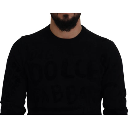 Dolce & Gabbana Black Wool Logo Pattern Crewneck Pullover Sweater Dolce & Gabbana