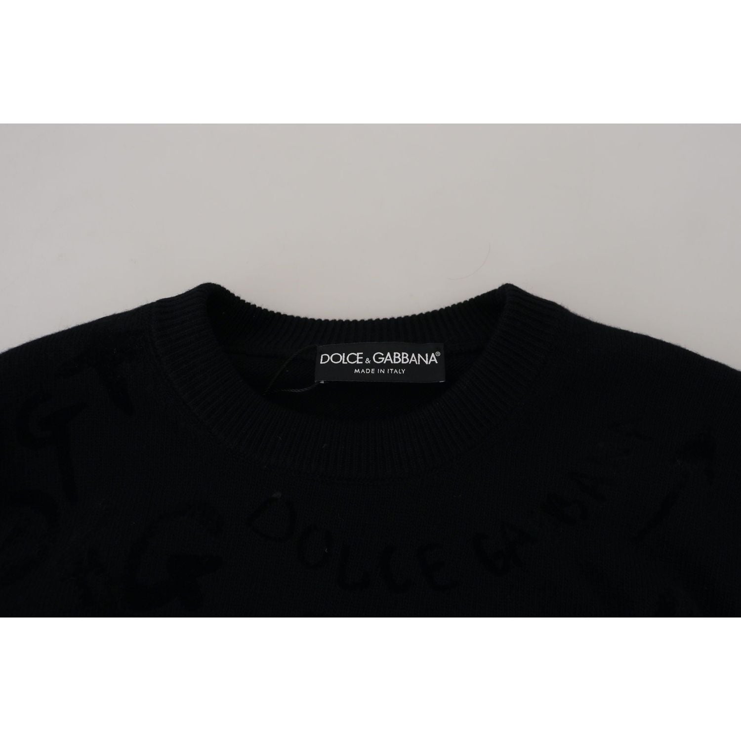 Dolce & Gabbana Black Wool Logo Pattern Crewneck Pullover Sweater