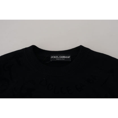 Dolce & Gabbana Black Wool Logo Pattern Crewneck Pullover Sweater Dolce & Gabbana