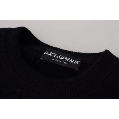 Dolce & Gabbana Black Wool Logo Pattern Crewneck Pullover Sweater Dolce & Gabbana