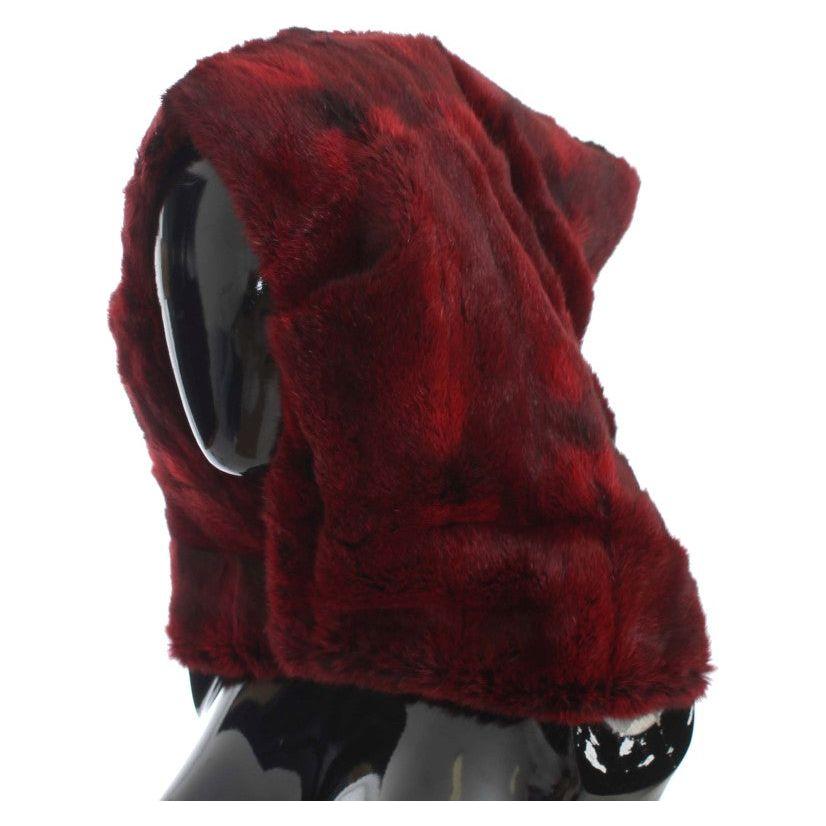 Dolce & Gabbana Bordeaux Hamster Fur Crochet Hood Scarf Hat MS809