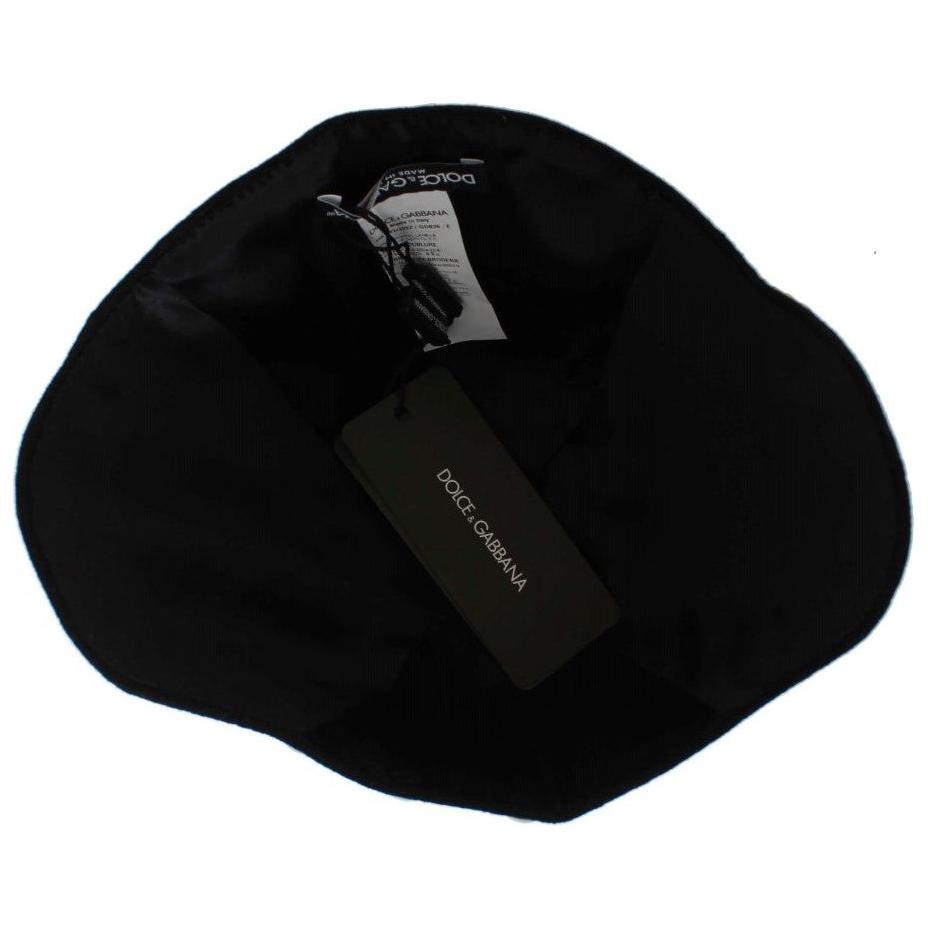 Dolce & Gabbana Black Wool White Floral Gold Leaf Hat 1728,67345645728,Accessories,Black,Dolce & Gabbana,Hats - Accessories,Hats - Women - Accessories,Material: 100% Wool,New with tags,Women,Women - Accessories