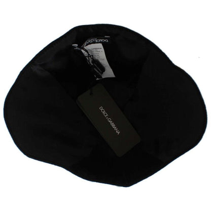 Dolce & Gabbana Black Wool White Floral Gold Leaf Hat 1728,67345645728,Accessories,Black,Dolce & Gabbana,Hats - Accessories,Hats - Women - Accessories,Material: 100% Wool,New with tags,Women,Women - Accessories