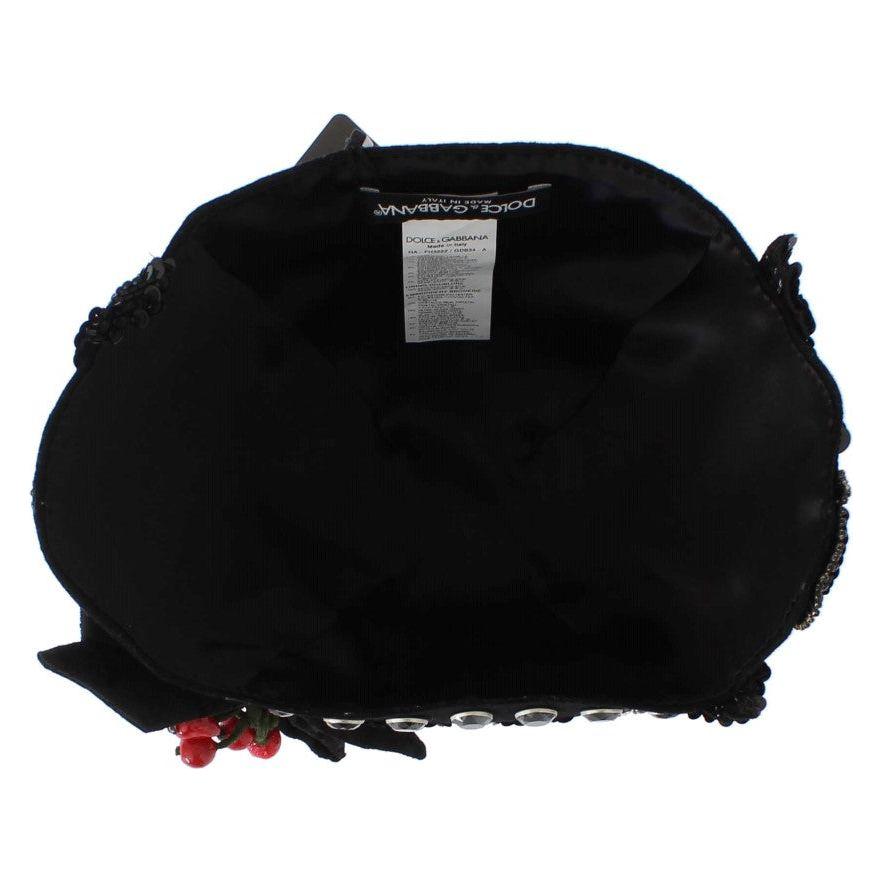 Dolce & Gabbana Black Crystal Gold Cherries Brooch Hat 10% Nylon,12% Viscose,1728,2% Silk,4% Acetate,4% Polyester,67345645728,8% Cotton,Accessories,Black,Dolce & Gabbana,Hats - Accessories,Hats - Women - Accessories,Material: 60% Wool,New with tags,Women,