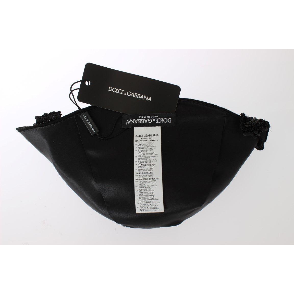 Dolce & Gabbana Black Crystal Gold Cherries Brooch Hat 10% Nylon,12% Viscose,1728,2% Silk,4% Acetate,4% Polyester,67345645728,8% Cotton,Accessories,Black,Dolce & Gabbana,Hats - Accessories,Hats - Women - Accessories,Material: 60% Wool,New with tags,Women,