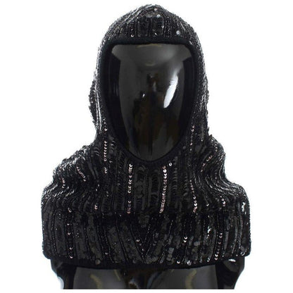 Dolce & Gabbana Black Knitted Sequin Hood Scarf Hat 1728,20% Glass,30% Plastic,5% Rayon,67345645728,Accessories,Black,Dolce & Gabbana,Hats - Accessories,Hats - Women - Accessories,Material: 45% Wool,New with tags,Scarves - Accessories,Scarves - Women - Ac