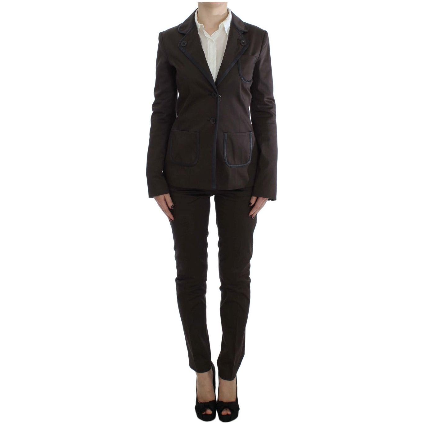 Exte Brown Stretch Two Button Suit 1728,3% Elastane,67345645728,Brown,Clothing,Exte,IT40|S,Material: 97% Cotton,New with tags,Suits & Blazers - Clothing,Suits & Blazers - Women - Clothing,Two-Piece Suits - Suits & Blazers - Clothing,Women,Women - Clothing