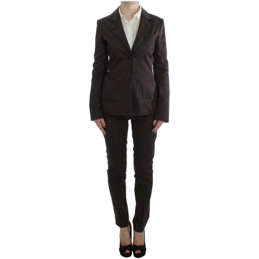 Exte Brown Stretch Two Button Suit 1728,3% Elastane,67345645728,Brown,Clothing,Exte,IT40|S,Material: 97% Cotton,New with tags,Suits & Blazers - Clothing,Suits & Blazers - Women - Clothing,Two-Piece Suits - Suits & Blazers - Clothing,Women,Women - Clothing